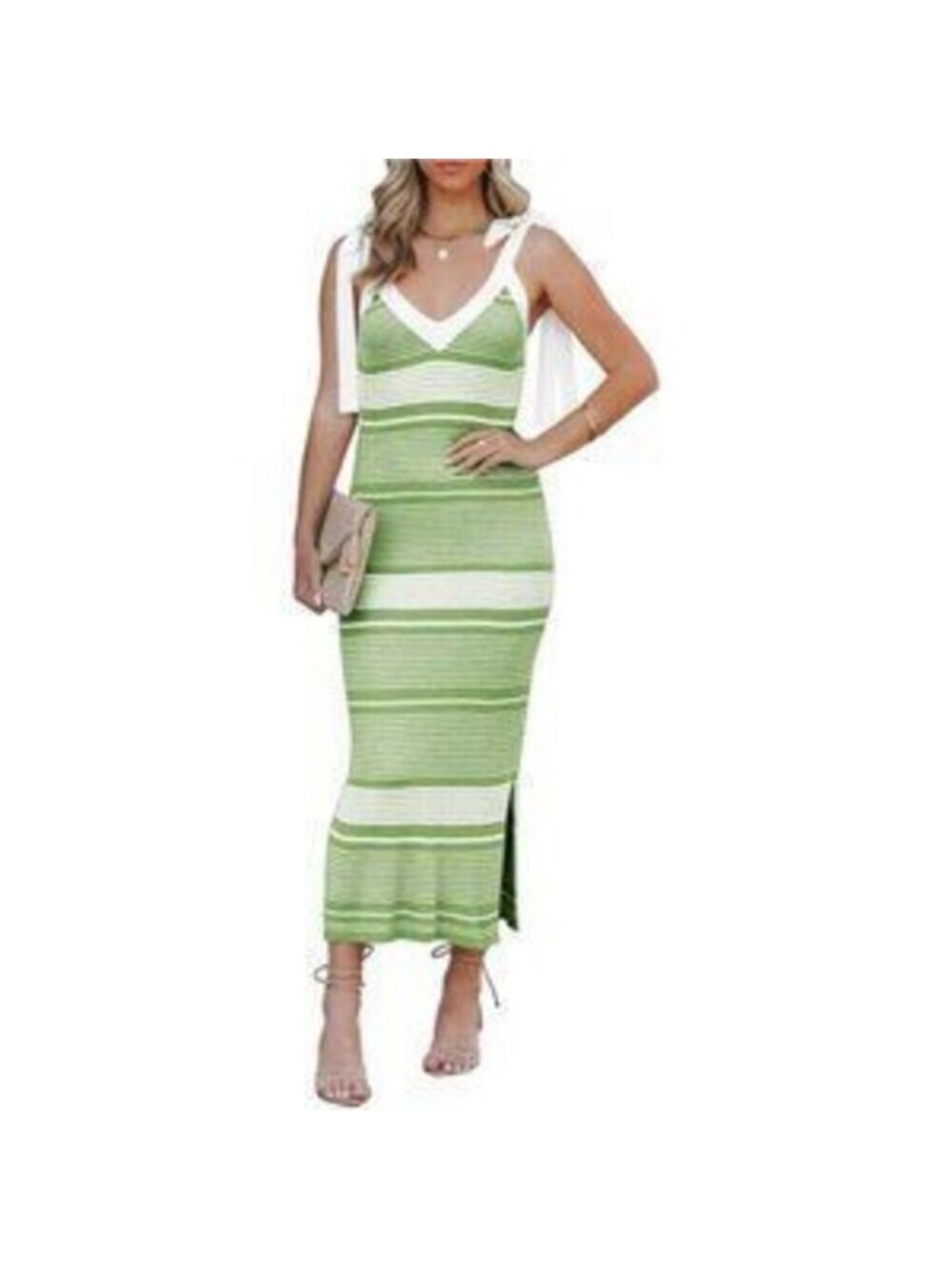 Women's Summer Midi Bodycon Sweater Dress Striped Knit Sleeveless Dress